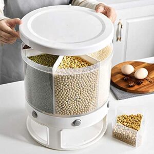 HJSQ Rice Dispenser 22LB Food Dispenser 6-Grid Rotating Rice Storage Container, Rice Bucket with Measuring Cup Dry Grain Food Storage box