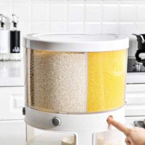 HJSQ Rice Dispenser 22LB Food Dispenser 6-Grid Rotating Rice Storage Container, Rice Bucket with Measuring Cup Dry Grain Food Storage box