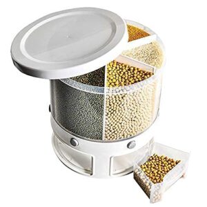 HJSQ Rice Dispenser 22LB Food Dispenser 6-Grid Rotating Rice Storage Container, Rice Bucket with Measuring Cup Dry Grain Food Storage box