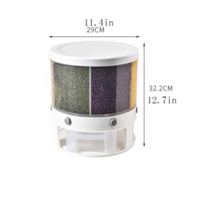 HJSQ Rice Dispenser 22LB Food Dispenser 6-Grid Rotating Rice Storage Container, Rice Bucket with Measuring Cup Dry Grain Food Storage box