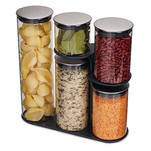 Joseph Joseph Podium 100 Dry Food Storage Container Stand, 5-Piece Set, Stainless-Steel/Glass