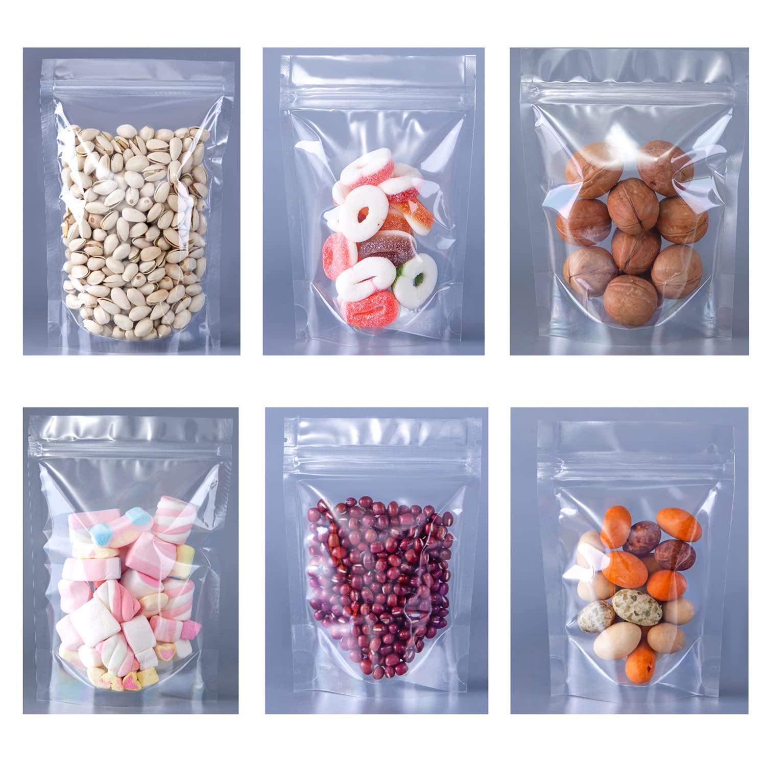 100 Pack Clear Zipper Stand Up Pouch Bag, MYANGHAOT Dry Fruit Food Packaging Bag, Moisture-Proof Transparent Sealing Bag Resealable Ziplock Snack Food Tea Pouches (5.51" x 7.87")