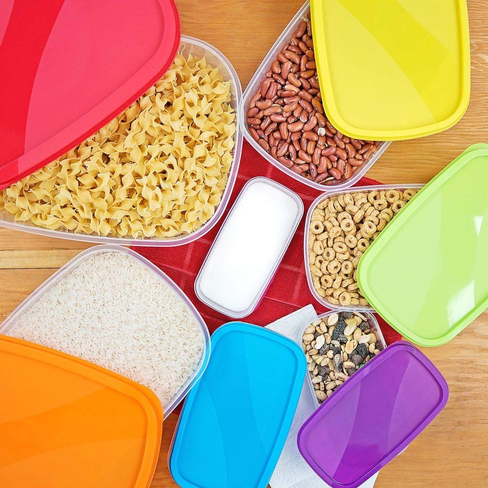 Rectangle Food Storage Containers, Set of 7 - Southern Homewares - Colorful Rectangle Holders w/Snap-On Lids