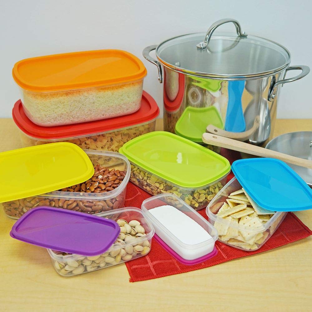 Rectangle Food Storage Containers, Set of 7 - Southern Homewares - Colorful Rectangle Holders w/Snap-On Lids