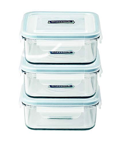 Glasslock Square Glass Food-Storage Container with Locking Lids Microwave Safe17oz/490ml 6pc Set