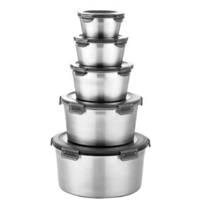 grfeli stainless steel food containers with lids, set of 5 meal prep container reusable metal food storage bento lunch box for kitchen picnic, bpa free,67oz,118oz)