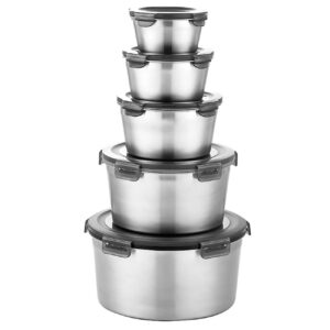 GRFELI Stainless Steel Food Containers with Lids, Set of 5 Meal Prep Container Reusable Metal Food Storage Bento Lunch Box for Kitchen Picnic, BPA Free,67oz,118oz)