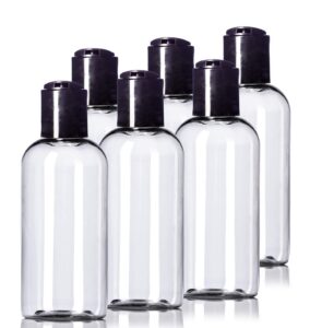 4oz plastic clear bottles (6 pack) bpa-free squeeze containers with disc cap, labels included