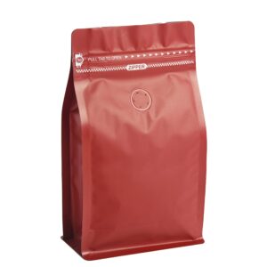 50 count 16oz red coffee bags with aluminum foil liner, high barrier coffee pouches with degassing valve, ziplock food storage bags with pull tape, pack of 50, 16oz/1lb/500gram