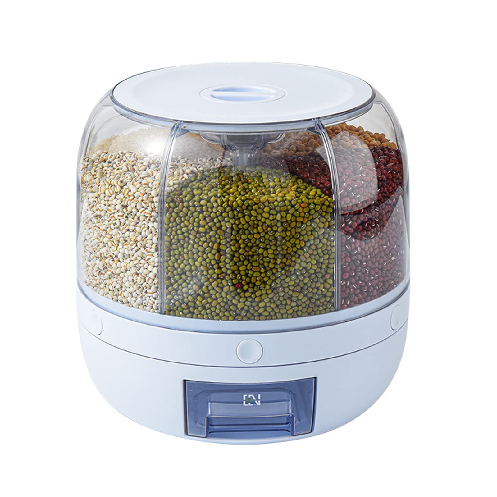 UOIENRT 360° Grain Dispenser, Rotating Grain Storage Food Dispenser With Button, Kitchen Storage Container Moisture Resistant Household for Rice Grains Beans Barley