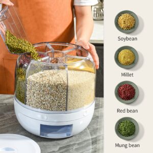 UOIENRT 360° Grain Dispenser, Rotating Grain Storage Food Dispenser With Button, Kitchen Storage Container Moisture Resistant Household for Rice Grains Beans Barley