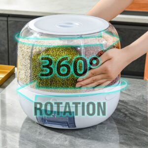 UOIENRT 360° Grain Dispenser, Rotating Grain Storage Food Dispenser With Button, Kitchen Storage Container Moisture Resistant Household for Rice Grains Beans Barley