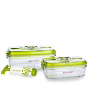 vacucraft plastic food storage containers with airtight lids - rectangle - 3 pack - great for vegatables, fruits and meats - keeps food fresh longer - vacuum seal containers for food