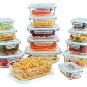 Vtopmart 15 Pack Glass Food Storage Containers, Meal Prep Containers, Airtight Glass Bento Boxes with Leak Proof Locking Lids, for Microwave, Oven, Freezer and Dishwasher