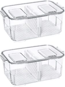 blitzlabs produce saver lettuce container, refrigerator organizer bins fridge food storage containers with lids and removable drain tray for freezer cabinet kitchen organization 2800ml -2 pack