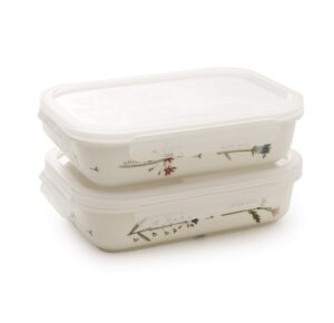 rachel barker meadow flower porcelain serve and store airtight container mix set of 2, 14oz (rectanglar)