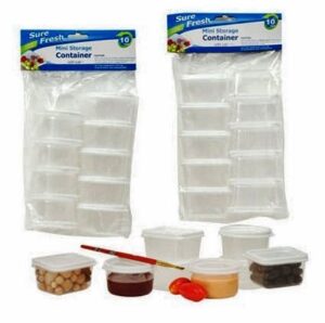 mini storage containers with lids, sure fresh, plastic, reusable, round and rectangular 20-pc set