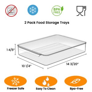 vacane Stackable Freezer Organizer, Clear Produce Saver Sliced Cheese Container with Lids, Freezer Storage Containers Food Storage Tray for Fruits, Vegetables, Meat