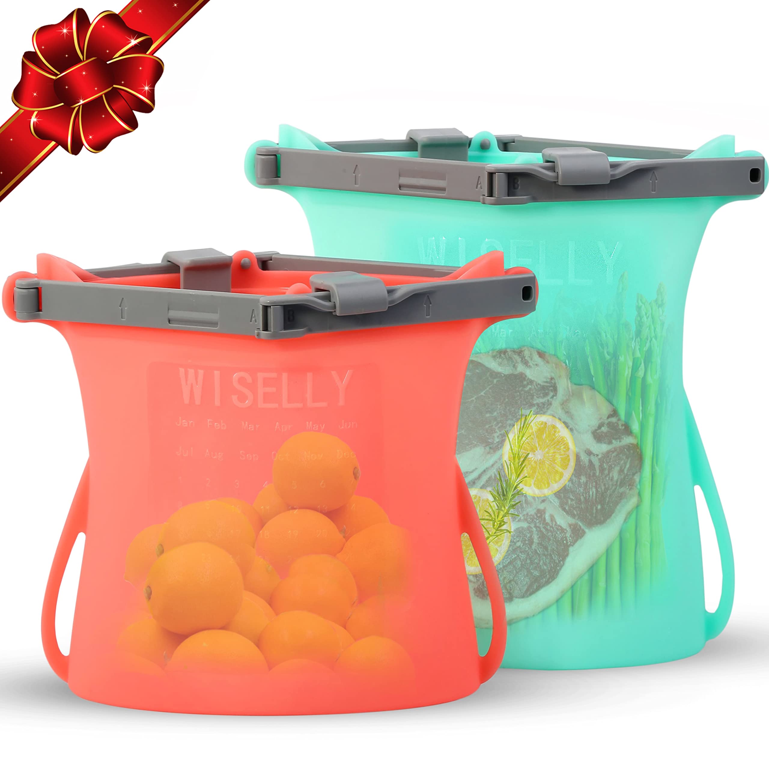 Gallon Reusable Premium Silicone Freezer Dishwasher Safe Stand Up Collapsible Bags Food Storage Food Bags No Pop Open Easy Clean Thick Food Containers For Freeze, Boil, Heat, Meats, Marinates