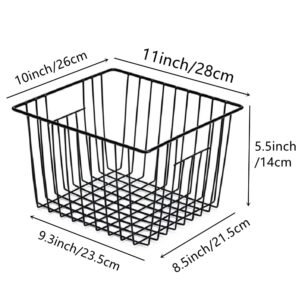 Slideep Refrigerator Freezer Organizer Wire Storage Basket, Farmhouse Food Wire Bins Container with Handles for Kitchen, Pantry, Freezer, Cabinet, Car, Bathroom Black 4 Pack