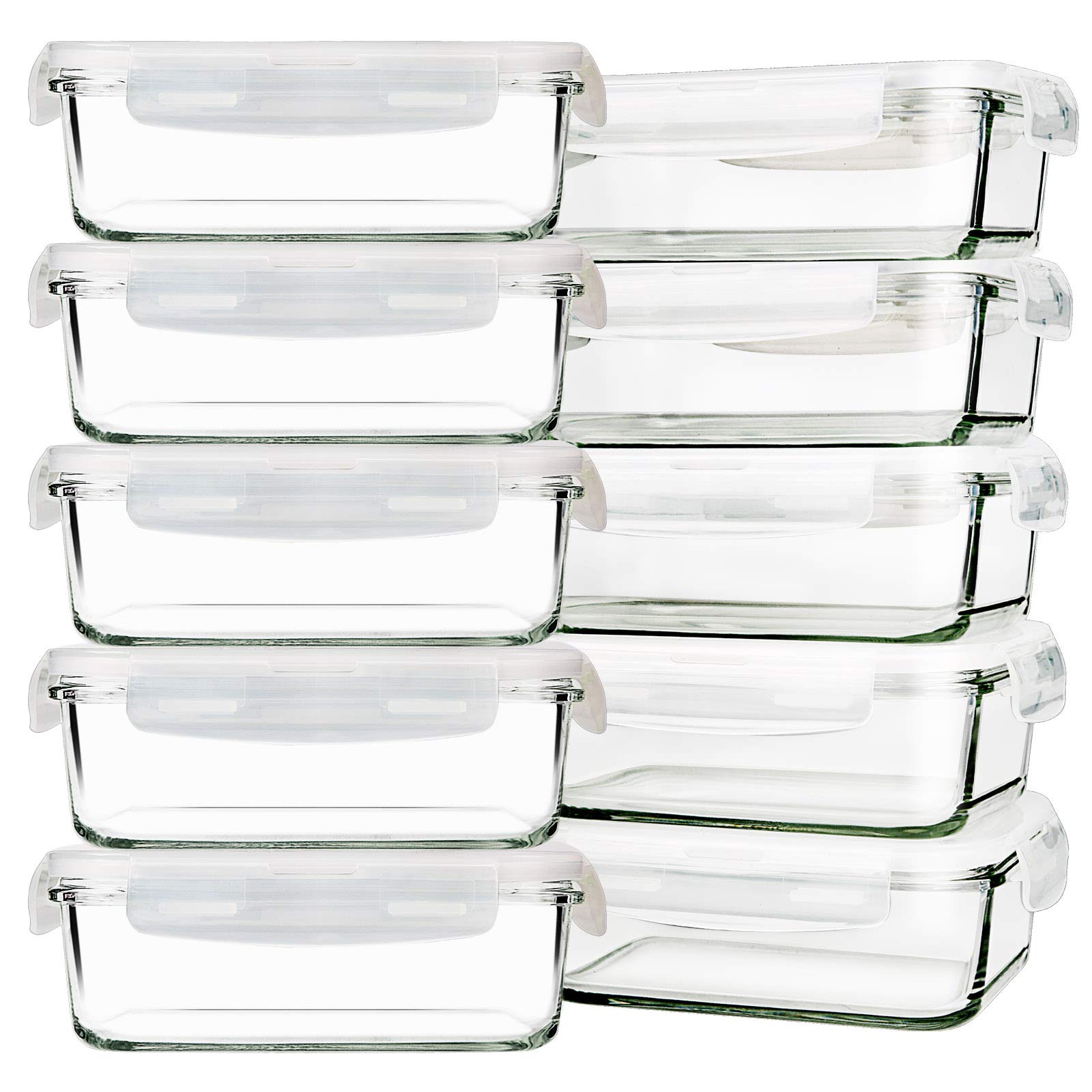 DAS TRUST 10 Pack Glass Meal Prep Containers Meal Prep Bowls Food Storage Containers Glass Food Prep Containers with Lids Lunch Container for Adults Lunch Box Bento Boxes