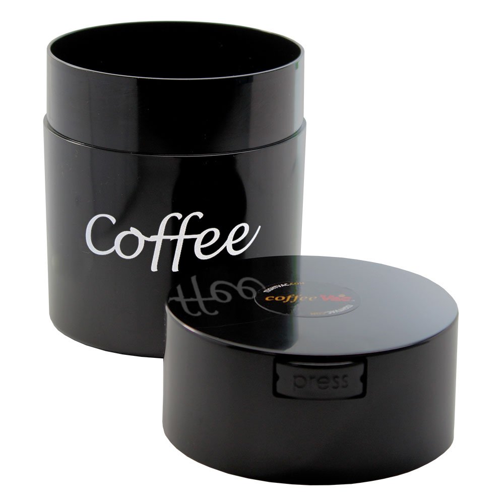 Coffeevac 1/2 LB – Patented Airtight Container | Multi-use Vacuum Container Works as Smell Proof Containers for Ground Coffee and Coffee Bean Containers. Black with Logo