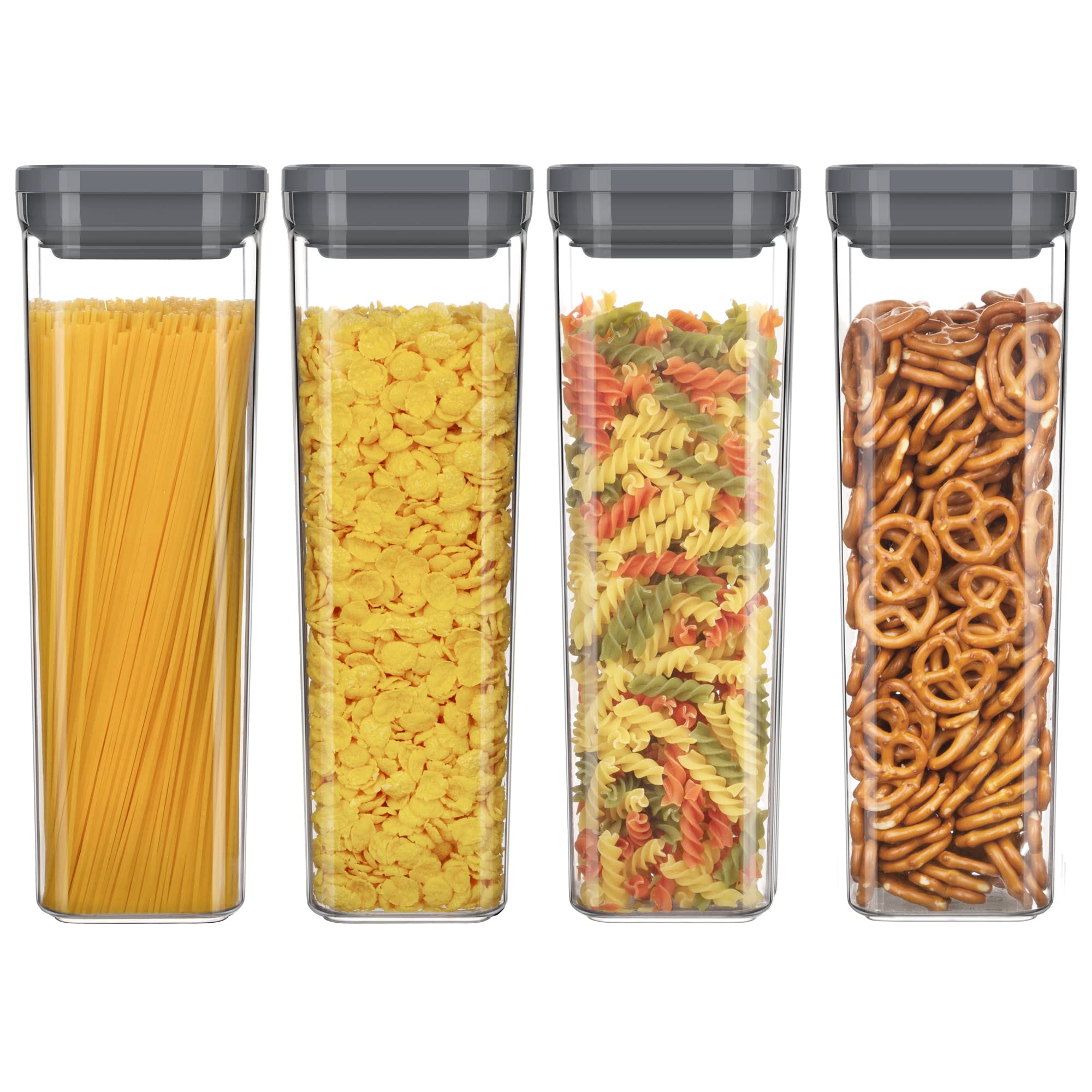 MR.SIGA 4 Pack Airtight Food Storage Container Set, BPA Free Kitchen Pantry Organization Canisters, One-Handed Airtight Cereal Flour Spaghetti Storage Containers, 2.1L / 72oz, Gray