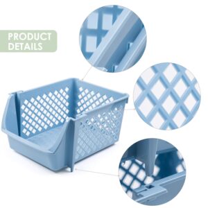 DVHOK 4Pcs Stackable Storage Basket Organizer for Food Snacks Toys Toiletries Plastic Storage Bins Blue