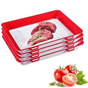 Food Plastic Preservation Tray,Stackable Food Tray Reusable Creative Food Preservation Tray for Food Preservation 4 Pack (white)