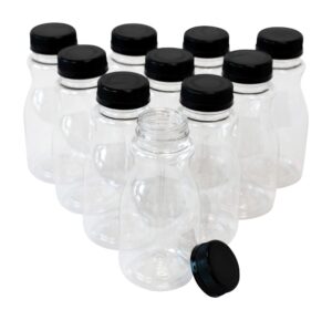 csbd 8oz plastic juice bottles with tamper evident lids, 10 pack, food grade safe pet with no bpa, apple, kombucha, tea, cold brew or milk bulk containers, reusable