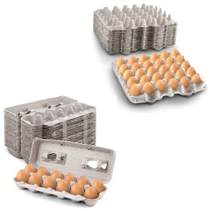 Blank Natural Pulp Egg Cartons Holds Up to Twelve Eggs - 1 Dozen (25 Pieces) and Biodegradable Pulp Fiber Egg Flats for Storing up to 30 Large or Small Eggs (15 Pieces) by MT Products