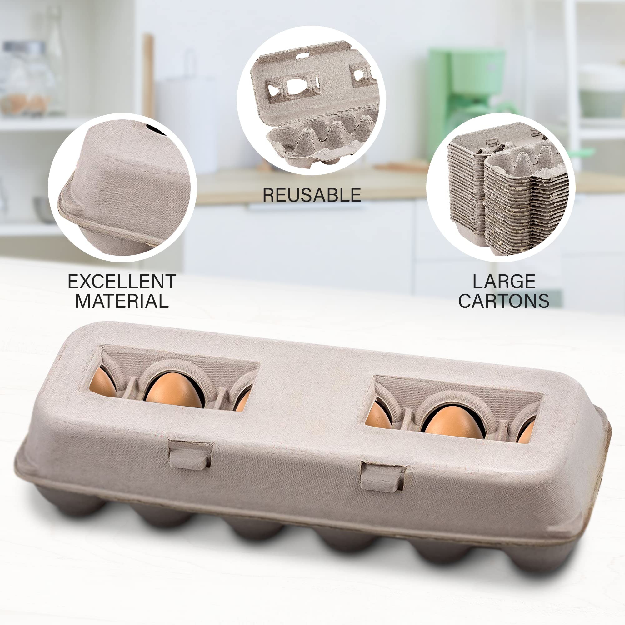 Blank Natural Pulp Egg Cartons Holds Up to Twelve Eggs - 1 Dozen (25 Pieces) and Biodegradable Pulp Fiber Egg Flats for Storing up to 30 Large or Small Eggs (15 Pieces) by MT Products