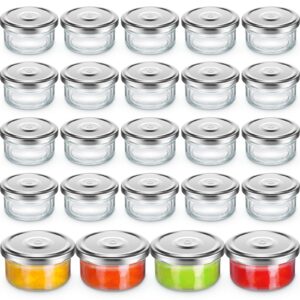 sabary 24 pcs 2.5 oz salad dressing container reusable glass condiment containers with lids glass food storage containers small glass jars sauce containers for lunch box picnic travel, silver lids