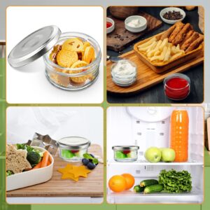 Sabary 24 Pcs 2.5 oz Salad Dressing Container Reusable Glass Condiment Containers with Lids Glass Food Storage Containers Small Glass Jars Sauce Containers for Lunch Box Picnic Travel, Silver Lids