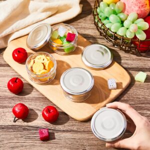 Sabary 24 Pcs 2.5 oz Salad Dressing Container Reusable Glass Condiment Containers with Lids Glass Food Storage Containers Small Glass Jars Sauce Containers for Lunch Box Picnic Travel, Silver Lids