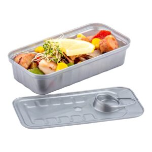 restaurantware 2 oz rectangle silver plastic tin can - with lid - 4" x 2" x 1" - 20 count box