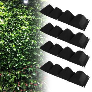 Atyhao Vertical Hanging Outdoor Wall Planter 4Pcs 4 Pocket Plant Grow Bag Wall Mounted Reusable Degradable Felt Garden Planter Herbs, Succulents Artificial Pl or Flowers. (Black)