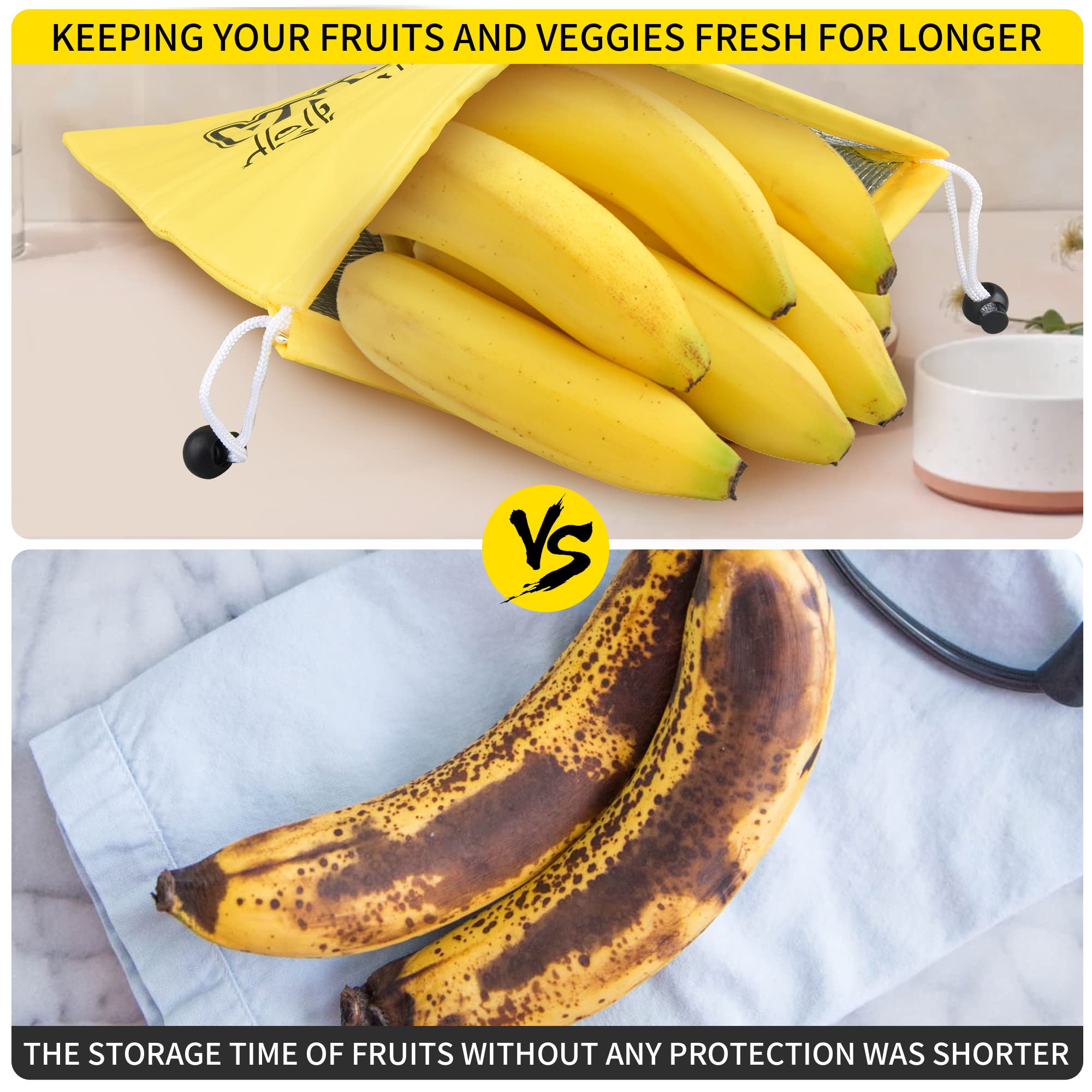 ojoking Yellow Banana Storage Bag keeps fresh for a long time, reusable fruit storage bag,keep bananas fresh,banana saver，banana bags to prevent ripening，(SET OF 2)