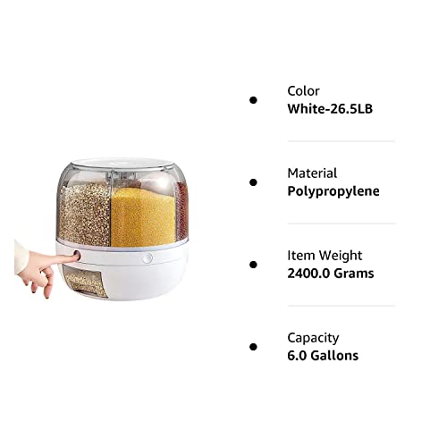 Enfudid Food Grain Storage Container Large Capacity 6-Grid Rice Dispenser, Rotatable Sealed Grain Food Storage Box Rice Bucket Dry Food Fruit Box Kitchen Storage Bucket for Home Kitchen