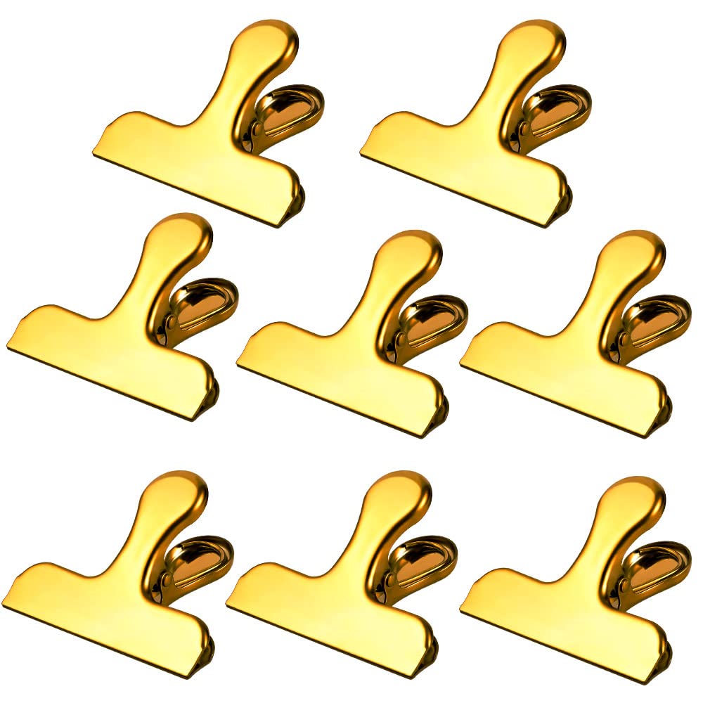 8 Pack Gold Bag Clips, Stainless Steel Chip Clips 3 Inches Heavy Duty Cute Metal Clips for Kitchen Food Snack Bags Air Tight(Gold)