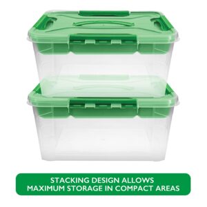 Home+Solutions 3 Piece Container Set - Large Green Plastic Containers, Holiday Storage, 15.35”x11.42”x7” Each