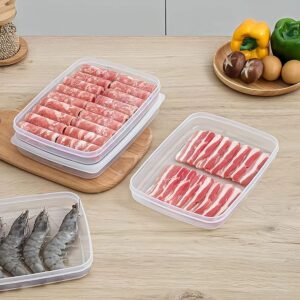 wulikanhua 2 Pack Plastic Bacon Box, Deli Meat Saver Cold Cuts Fridge Keeper, Cheese Food Storage Container with Lid for Refrigerator, Shallow Low Profile Christmas Cookie Holder