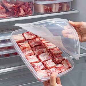 wulikanhua 2 Pack Plastic Bacon Box, Deli Meat Saver Cold Cuts Fridge Keeper, Cheese Food Storage Container with Lid for Refrigerator, Shallow Low Profile Christmas Cookie Holder