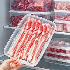 wulikanhua 2 Pack Plastic Bacon Box, Deli Meat Saver Cold Cuts Fridge Keeper, Cheese Food Storage Container with Lid for Refrigerator, Shallow Low Profile Christmas Cookie Holder