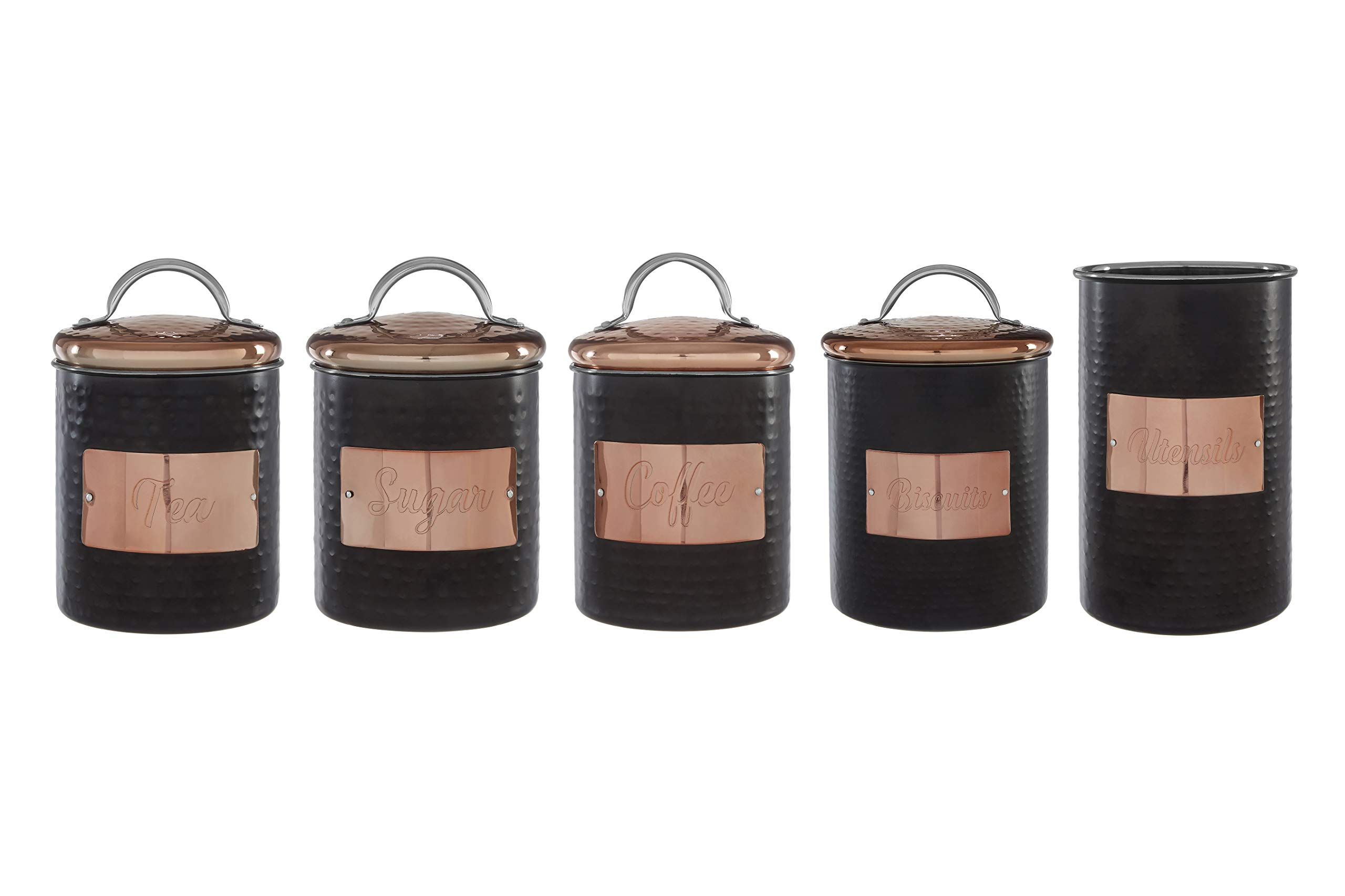 Premier Hammered Steel Storage Jar Coffee Canister, 10x10x12cm, Black