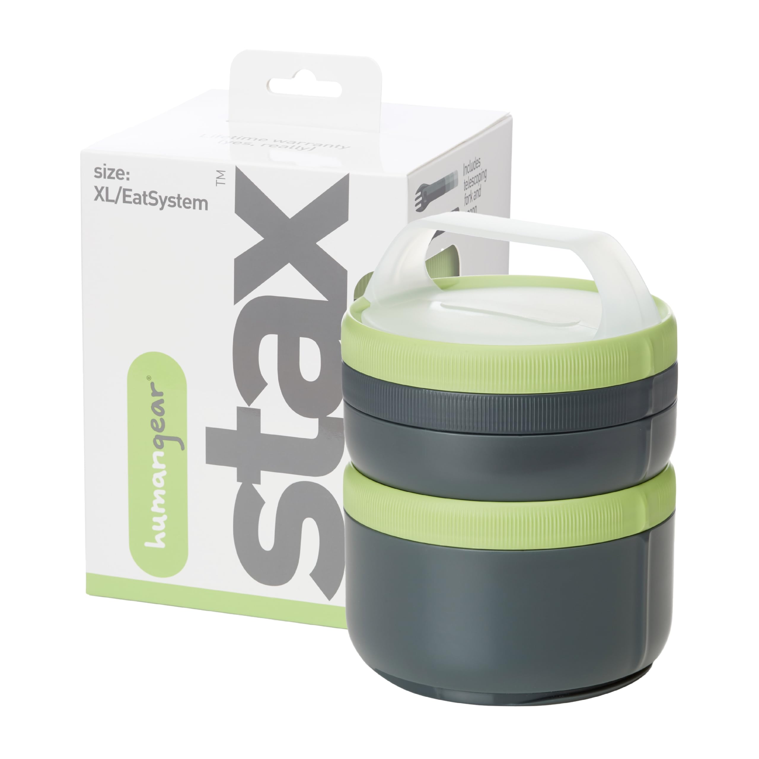 humangear STAX XL/Eat System | Modular Storage Container | Extra Large Stacking Container | BPA-Free, PC-Free, Phthalate-Free, Gray/Green