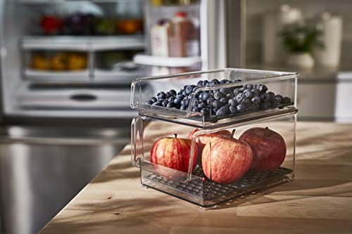 Spectrum Diversified Hexa in-Fridge Large Refrigerator Bin for Storage and Organization of Fruit Vegetables Produce and More, 8.5 x 6 x 4.25, Clear/Dark Gray