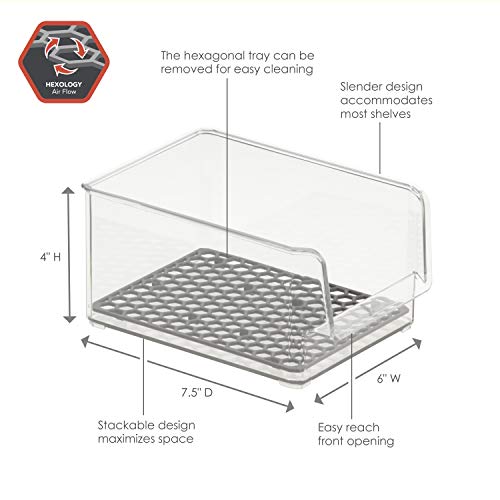 Spectrum Diversified Hexa in-Fridge Large Refrigerator Bin for Storage and Organization of Fruit Vegetables Produce and More, 8.5 x 6 x 4.25, Clear/Dark Gray