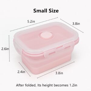 CCyanzi 3piece Collapsible Food Storage Containers with Lids, Silicone Lunch Container, Microwave & Freezer Safe, Space Saving for Kitchen Cabinet and Camping Backpack,(pink)