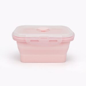CCyanzi 3piece Collapsible Food Storage Containers with Lids, Silicone Lunch Container, Microwave & Freezer Safe, Space Saving for Kitchen Cabinet and Camping Backpack,(pink)